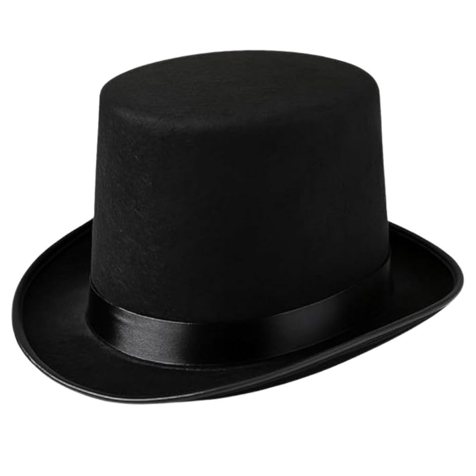 GrassVillage Victorian Black Top Hat Classic Fancy Dress Hat for Adults & Kids | Rich Gentleman Costume Accessory for Parties Halloween Theatre & Role Play