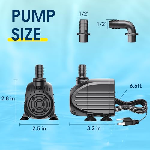 Image of Ultra Quiet Submersible Water Pump 200GPH Size 3.2Lx2.5Wx2.8H in