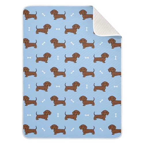 Image of Cute Dachshund Dog Blue Baby Swaddle Blanket for Boys and Girls, Muslin Baby Receiving Swaddle Blanket, Soft Cotton Nursery Swaddling Blankets for Newborn Toddler Infant