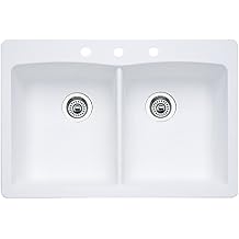 Blanco 440221-3 Diamond 3-Hole Double-Basin Drop-In or Undermount Granite Kitchen Sink, White