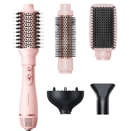 Blow Dryer Brush Set, Wavytalk Air Sculpt 5-in-1 Hot Air Brush Set, Multi Hair Styler for Salon Blowouts, Smooth Curls, Volumizing and Straightening, Sleek and Less Frizz, Pink