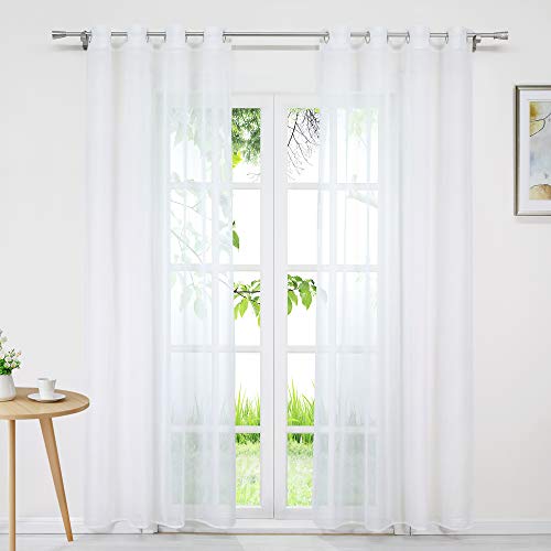 Cortina transparente blanca transparente con ojales, diseño Enna para grandes ventanas, salón, balcón, oficina, 1 unidad, 140 x 265 cm