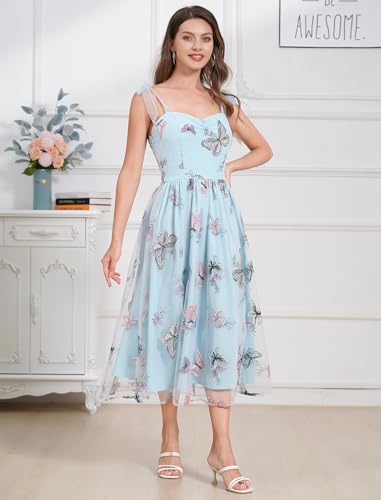 Image of Women's Tie Strap Tulle Prom Dresses Sweetheart Flower Embroidery Dress Short Formal Party Mini Homecoming Dresses