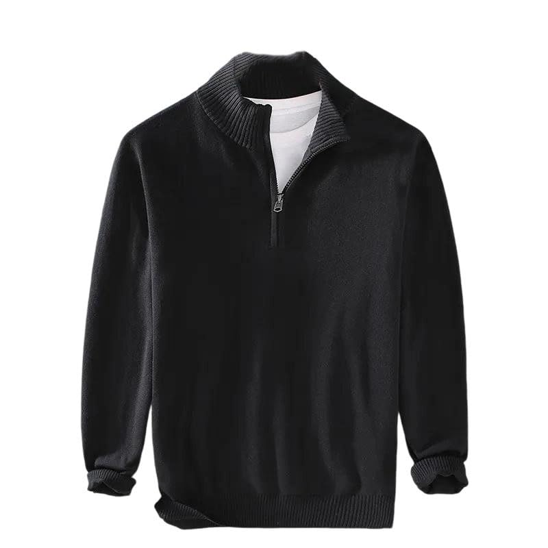 Men's Cotton Sweater High Neck Half Zipper Knitted Pullovers
