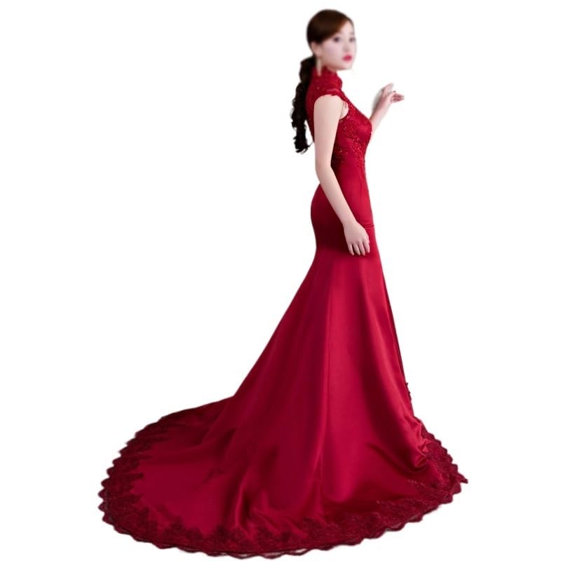 Cheongsam long robe de soirée de mariage chinois avec traîne taille XL