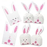 Shindel 100PCS Cute Easter Goodie Bags, 8.5 x 5.1 Inch Bunny Treat Bags for Cookie Snack Packaging Supplies