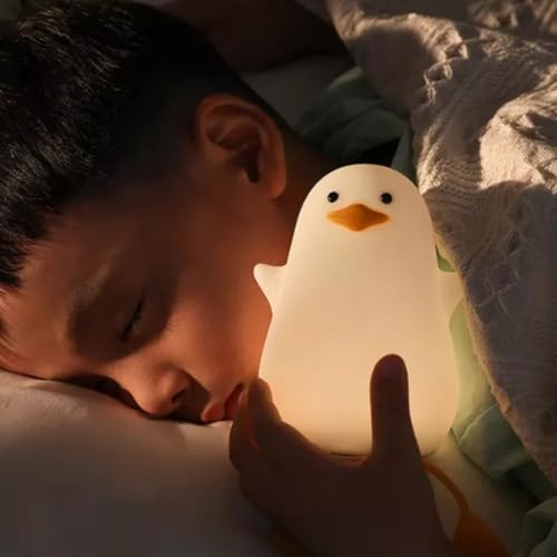 Luminária Abajur Led Noturna Infantil Patinho Fofo De Silicone Recarregável Usb Decoração De Mesa Co