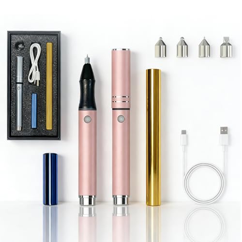 Candeon Hei&szlig;folienstift set, USB Akku Hei&szlig;folienstift Hei&szlig;folien Pr&auml;gestempelstift mit 3 Heizstiftspitzen,2 Folienrollen, Hei&szlig;folien Zeichenstift W&auml;rmefolien Stifte f&uuml;r Kartenherstellung, Scrapbooking