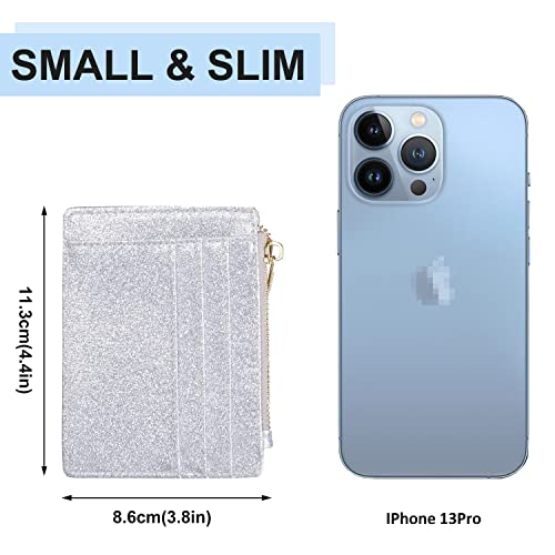 Image of Womens Slim RFID Credit Card Holder Mini Front Pocket Wallet Coin Purse Keychain (Star Sliver)