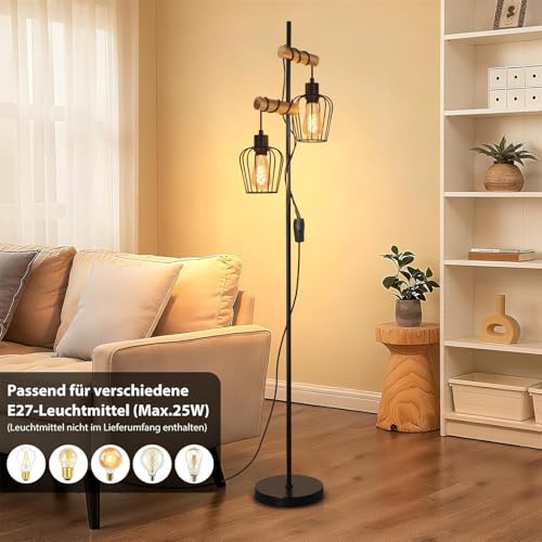 Lampadaire vintage industriel bois/métal E27 ZMH