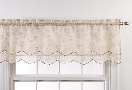 Stylemaster Renaissance Home Fashion Reese Embroidered Sheer Layered Scalloped Valance, 55-Inch By 17-Inch, Bisque #TOP21
