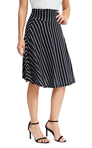 Image of Urban CoCo Women's Ruched High Waist Knee Length Jersey A-Line Stretchy Flared Casual Skirt