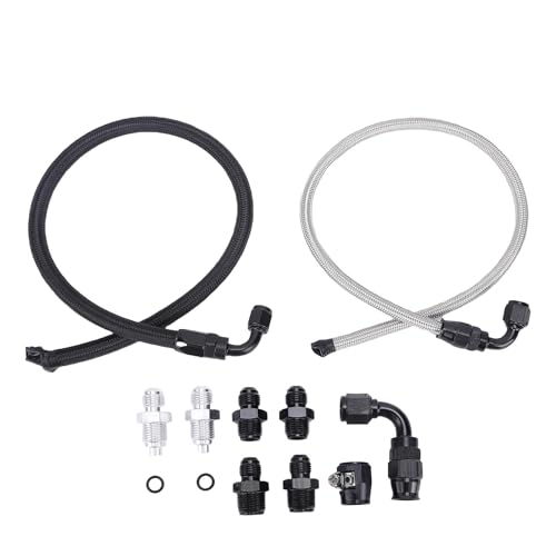 Riuulity 25Inch 6AN Power Steering Pump Hose Kit Replacement for LS Swap, Type 2 with Stainless Steel Woven High Performance Cable, Compatible with Fuel Delivery Systems