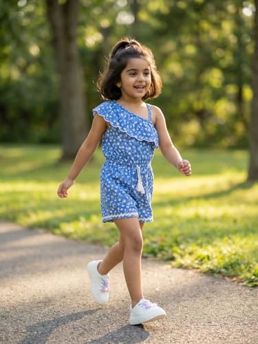 Image of Nautinati Girls Single-Strap Printed Jumpsuit with Assymetric Neckline | Age 2-10 Years