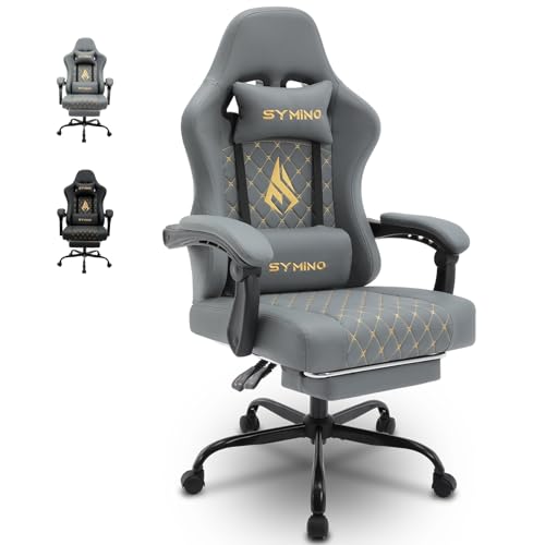 Symino Chaise de Gamer Ergonomique, Chaise Gaming avec Soutien Lombaire Repose-Pieds, Fauteuil de Bureau réglable et pivotant capacité de Charge 150 kg, Cuir...
