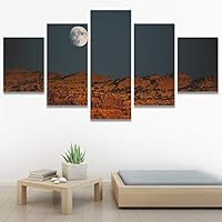 SIGNWIN 5 Panel Canvas Wall Art Aerial Astronomy & Space Expressive Global Moon Multicolor Photography Realism Warm for Home Decorations Ready to Hang - 60