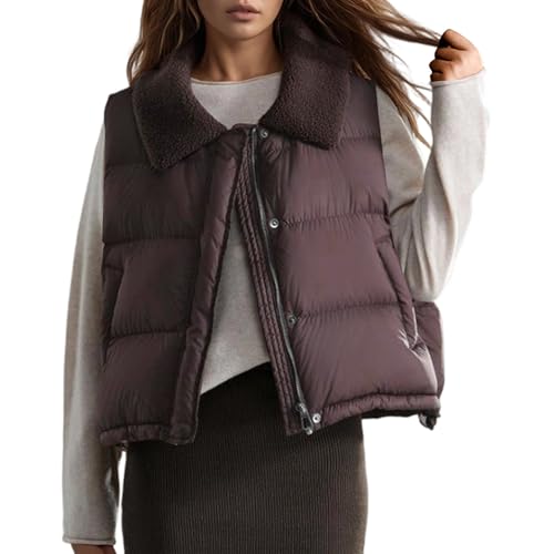 Generisch Damen Steppweste mit großem Teddyfell-Kragen -...