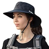 Womens Outdoor Sun Hat Breathable Packable Boonie Wide Brim Bucket Cap Fishing Hiking Ponytail Hole