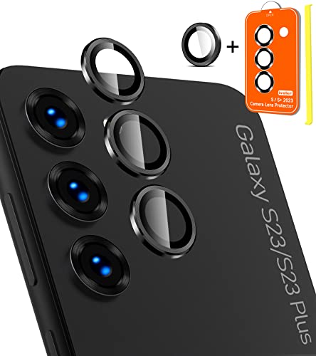 ivoler Caméra Arrière Protecteur Compatible avec Samsung Galaxy S23 5G / Samsung Galaxy S23+ 5G - Dureté 9H Film de Protection pour Objectif en Verre Trempé HD - Anneau de Lentille en Métal - Noir