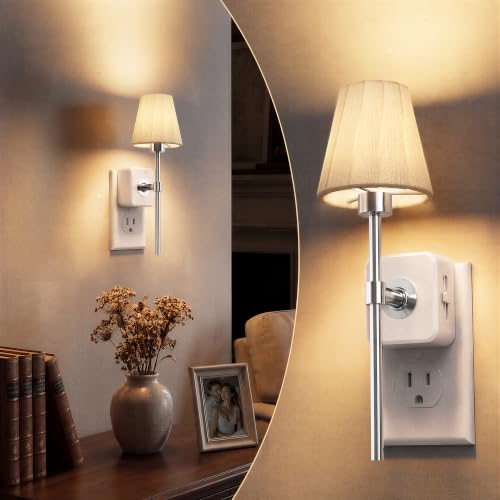 Image of L LOHAS LED Night Lights Plug into Wall, Pleated Fabric Cover Night Light | Vintage Nightlight With Dusk to Dawn Sensor, 0-100LM Dimmable, for Bedroom Living Room Hallway