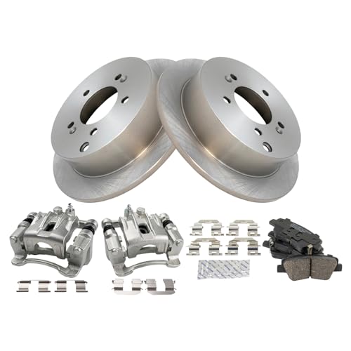 Image of TRQ Rear Brake Pad and Rotor Set Ceramic Rotors Calipers | For 2016 Kia Sportage with Manual Parking Brake
