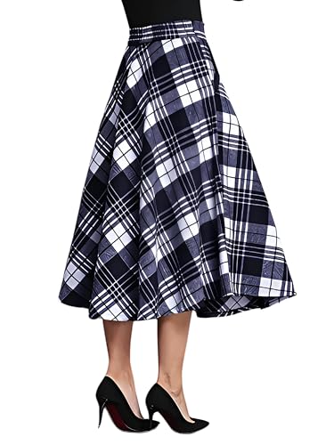 Image of Cotton A-Line Midi Skirt for Girls | Elegant Maroon Blue Black Checks | Everyday Wear