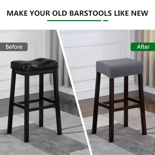 Image of YISUN Stool Covers Rectangle - 2 Pack Stretch Waterproof Saddle Seat Cover Counter Bar Stools Bar Chairs Covers Kitchen Island Chairs Cushion Protector