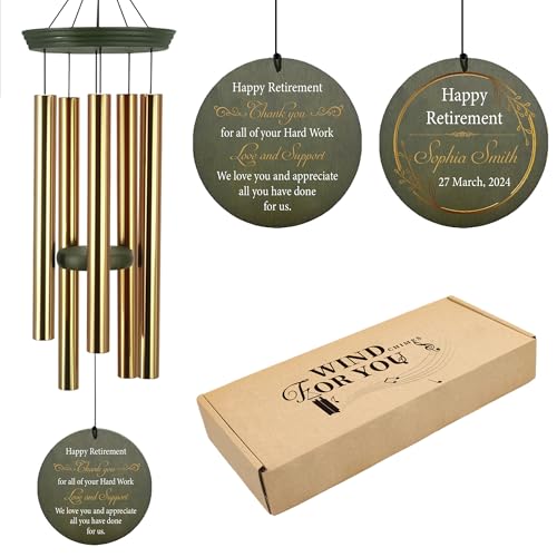 Image of ASTARIN Personalized 36 inch Deep Tone Happy Retirement Wind Chimes, Retirement Wind Spinner Gift for Women Men Teacher Coworker 2024, Going Away Farewell Gifts
