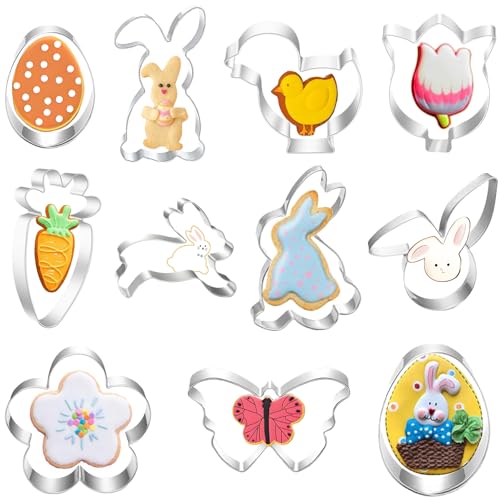 Ausstecher Ostern Set, 11 Stück Ausstechformen Oster Plätzchen Keksausstecher Ostern Plätzchenausstecher Linzer Ausstecher von Hasen Ei Karotte Küken Osterhasen