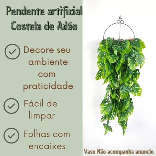 Planta Artificial Pendente Costela de Adão Decorativa para vaso Folhagem Trepadeira