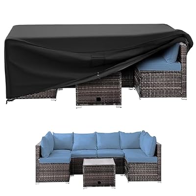MR. COVER Patio Furniture Set Cover, Outdoor Sectional Set Cover, Also Fits Patio Conversation Set and More, 92L x 66W x 30H Inches, Rectangular, Waterproof & UV-Protection, Classic Black, Nuit Series