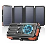 49800mAh Solar Charger Power Bank with Built-in 3 Cables & 4 Solar Panels, 20W Fast Charging Portable Phone Charger, USB C Outdoor External Battery Pack with LED Flashlights for Cellphones, Tablets