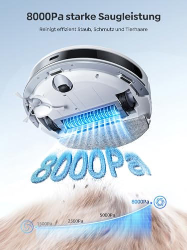 Vyzzle 8000Pa Saugroboter mit Wischfunktion, ultradünner 3-1 Saugroboter mit LDS Navigation, Staubsauger Roboter D10, App/Alexa, Ideal für Tierhaare, Teppich, Hartboden