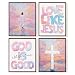 SkyCozy Christian Wall Art Decor, Pink Religious Bible Verse Poster & Prints, Pastel Jesus Walking on Water Cross Scripture Wall Art for Home Bedroom Church Prayer Room Decor, 8x10Inch Set of 4 (UNFRAMED)