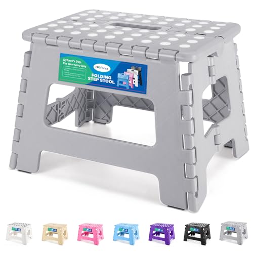 Image of Dyforce 9 inch Folding Step Stool for Kids and Adults, Collapsible Light-Weight Foot Stools Foldable for Toddler, Kitchen, Bathroom, 300 lb Capacity (Grey)