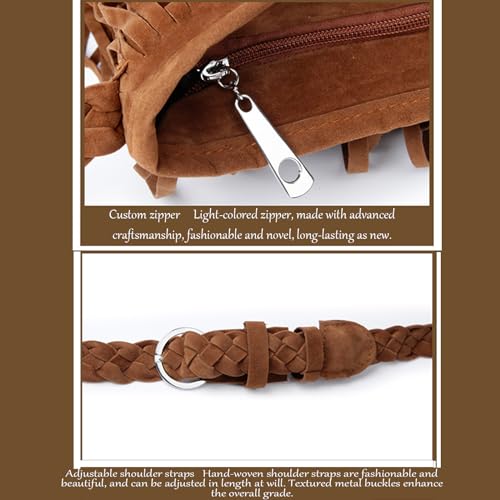 Women'S Retro Hippie Suede Tassel Messenger Bag Fashion Adjustable Western Hobo Crossbody Shoulder Handbags (pink,Medium)4