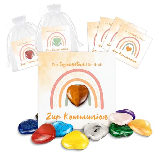 12 Glückssteine Kommunion Geschenke für Mädchen Junge, Kleine Geschenk Zur Erstkommunion, Glücksbringer Kleinigkeit Edelsteine Kommunionsgeschenk Gastgeschenke, Kommunion Deko, Herz Steine Mitgebsel
