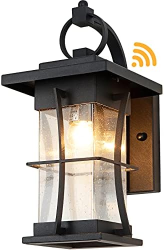 EERU Dusk to Dawn Outdoor Wall Lantern Exterior Light Fixtures Wall Mount Porch Light with Photocell Sensor Waterproof Outside Wall Lights for House, Patio, Garage, Black with Seeded Glass