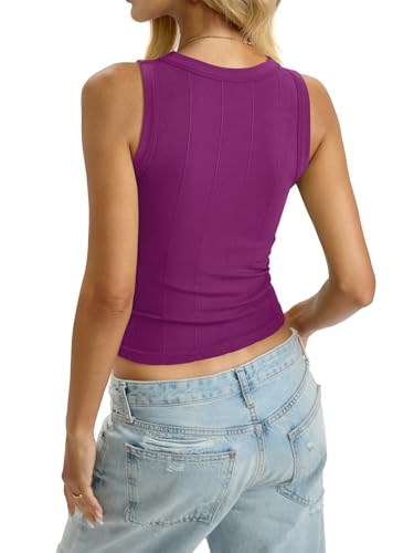 Image of EasyGala Womens Ribbed Seamless Tank Knit Crew Neck Shirt Summer Fitted Sleeveless Top Casual Basic High Neck Clothes