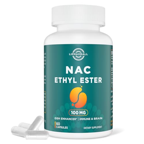 lipmaxmall N-Acetyl Cysteine Ethyl Ester 100mg-More Absorption Than 1000mg NAC-with Glycine 600mg-Benefit Glutathione-Good for Immune System & Antioxidant for Adults NACET(60 Capsules-1 Pack)