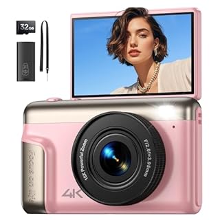 Macchina Fotografica Digitale 4K 64MP: Ultra HD Fotocamera Digitale Compatta per Vlog con Flip 180° da 3" Videocamera con Zoom Digitale 16X Scheda da 32GB per Bambini Principianti Adulti Studenti Rosa