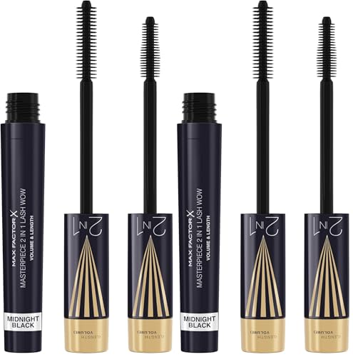 Max Factor Masterpiece 2-in-1 Lash Wow Mascara, Midnight Black 7 ML (Pack of 2)