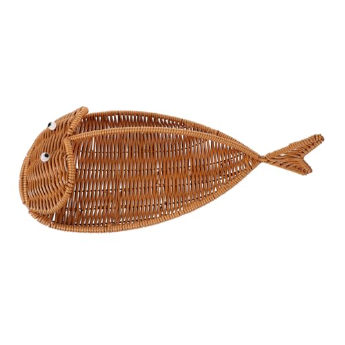 OFFSCH Fish Shaped Snack Basket Rattan Baskets for Kitchens Imitation Rattan Woven