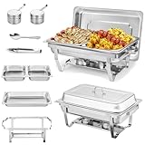 11L Chafer Bufetera Rectangular de Acero Inoxidable de Plegable, Chafer Buffet con 2 Bandejas, Calentadores de Buffetera...