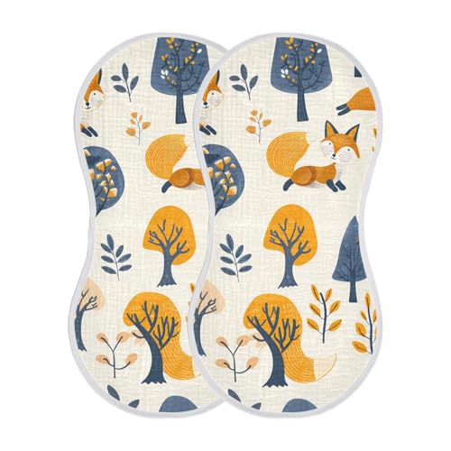 Foxes in The Forest Muslin Burp Cloths 22x11 Inch - 4-Layer Organic Cotton & TPU Waterproof Lining, Absorbent Baby Bibs for Boys/Girls with Hanging Loop2