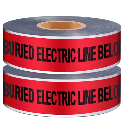Copkim 2 Roll 3 Inch x 1000 Feet Detectable Safety Tape Buried Gas Line Electrical Caution Safety Warning Tape for Underground Buried Electric Wire Gas Line, Black Print (Red)