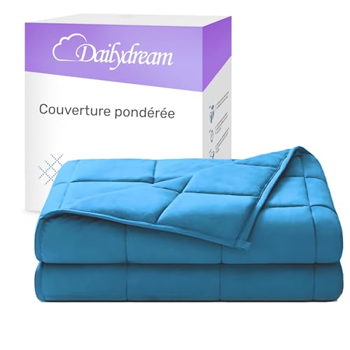 Dailydream Couverture Lestée Adulte | thérapeutique | 135x200 cm | 4,5 kg | Bleu | 100% Coton | avec Perles de Verre | Couette pondérée | apaisante et relaxante | Poids corporel jusqu'à 52 kg