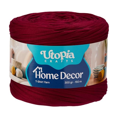 Utopia Crafts Home Decor Fil T-Shirt pour Crochet, 300g Fil Textile Épais Doux Élastique pour Paniers Sacs Tapis, Fil Ruban pour Debutants, Decoration Maison, Macrame, Tricot (Magenta)