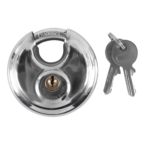ACOLY Keyed Alike Disc Padlock, Stainless Steel Lock with Key. Diameter Shackle, Discus Lock for Storage Unit, Sheds,70mm