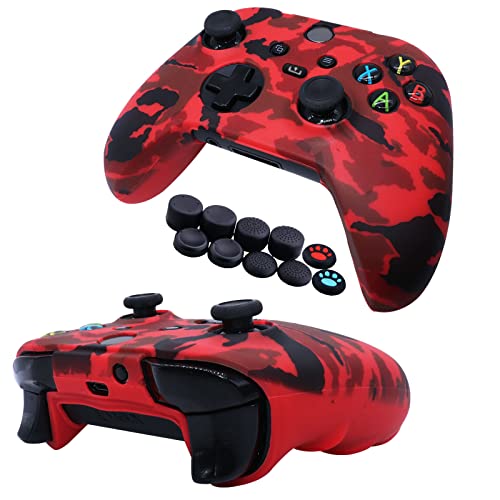 [2 PCS] Jusy Fundas de Silicona para Mando Xbox Series X/S, Funda Protectora Antideslizante y Antisudor, Accesorios con 10 Agarre de Pulgar (Thumb Grips) (Rojo+Azul) - imagen 3